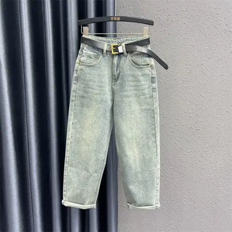欧货牛仔老爹裤女2024春季新款磨白高腰宽松显瘦阔腿哈伦裤垮裤潮商品大图