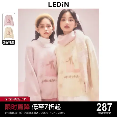 乐町晕染涂鸦软糯毛衣2023年秋冬新款女装慵懒风宽松学院毛针织衫商品大图