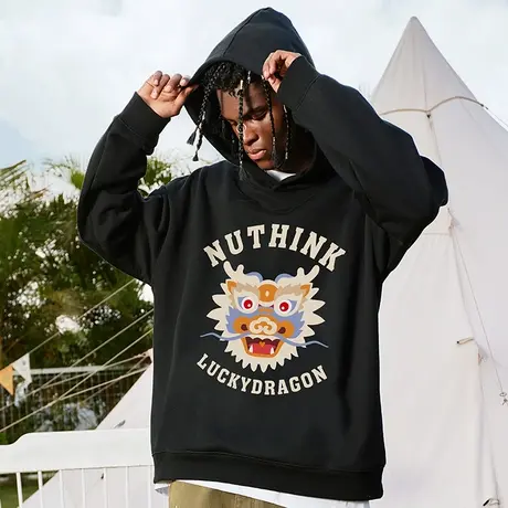 Nuthink新年拜年过年龙年本命年加绒卫衣潮牌男春季大码保暖外套商品大图