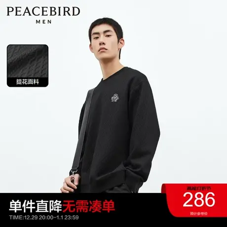 太平鸟男装 提花肌理圆领卫衣2023年冬季美式复古套头上衣奥莱图片