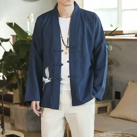 中式古风盘扣唐装居士茶禅服古装刺绣汉服外套青年复古中国风男装商品大图