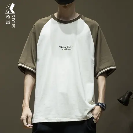 希越重磅230g纯棉T恤男2024春夏新款宽松大码美式打底衫男士体恤商品大图