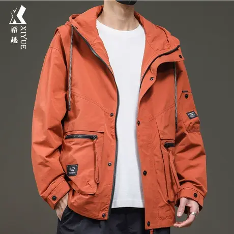 希越户外连帽冲锋衣男2024春季宽松大码机能风工装外套男士夹克潮商品大图