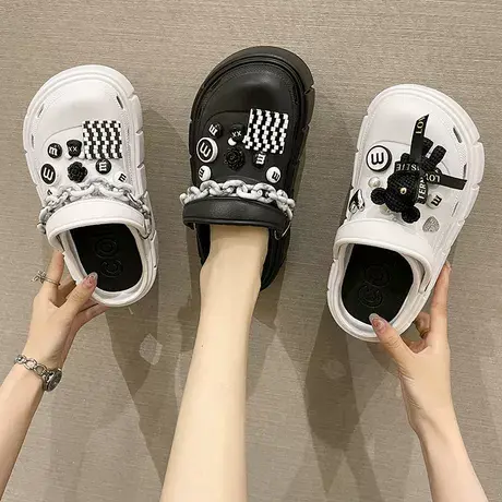 拖鞋女2024春款防滑软底时尚外穿凉鞋网红踩屎感厚底包头洞洞鞋潮商品大图