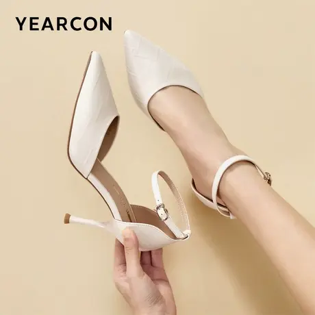 意尔康高跟鞋女气质一字扣带2023年夏法式仙女风尖头细跟中空单鞋商品大图