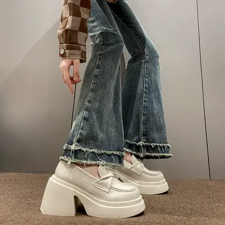 一脚蹬厚底乐福鞋女夏2024年新款高跟鞋圆头英伦风百搭日系小皮鞋商品大图