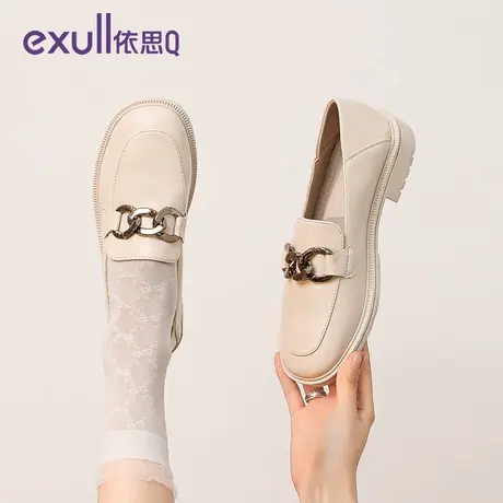 依思Q小皮鞋女2024春季新款英伦风浅口软皮单鞋白色一脚蹬乐福鞋商品大图