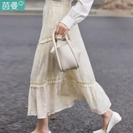 茵曼法式垂感半身裙女2024年春季新款高腰显瘦A字蛋糕裙子碎花裙图片