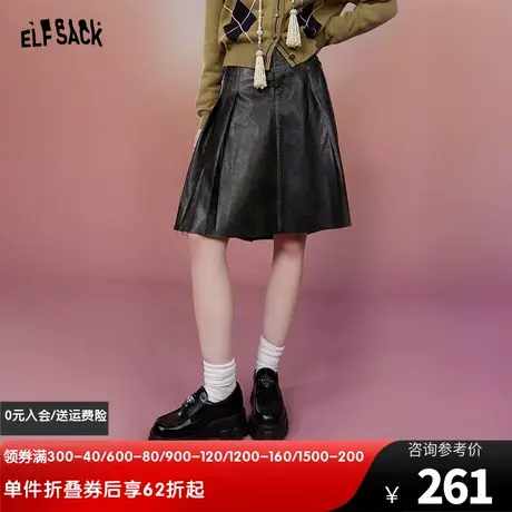 妖精的口袋皮裙半身裙女2023冬季新款黑色复古小个子高腰a字短裙图片