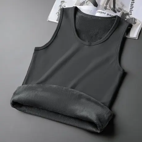 背心男冬季内穿保暖加绒加厚健身运动坎肩无袖t恤纯色打底马甲男图片