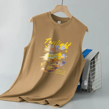 重磅纯棉背心男士夏季跨栏篮球健身美式坎肩全棉运动宽肩无袖t恤图片