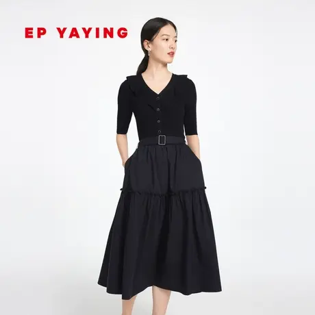 EP雅莹女装 赫本风法式小黑裙长绒棉针织连衣裙2023新款4630A图片