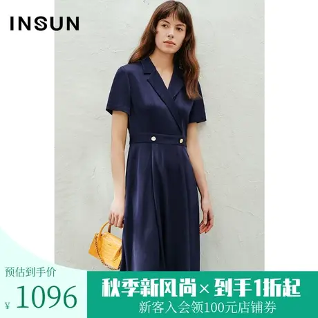 恩裳2023年夏款新款三醋酸裙子经典藏蓝色X型西装连衣裙图片