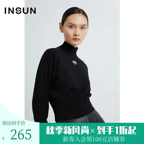 恩裳春秋季时尚高领打底衫百搭黑色舒适羊毛针织衫商品大图