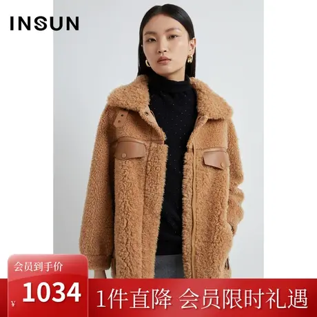 恩裳2022冬季100%绵羊毛保暖绒感舒适百搭驼色短外套商品大图