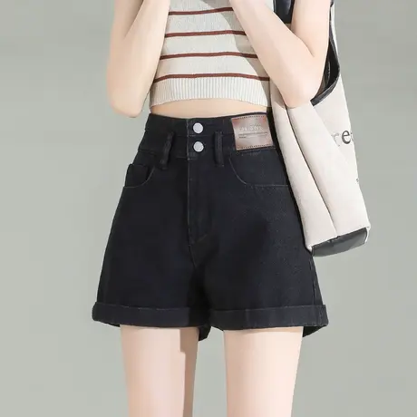 黑色高腰牛仔短裤女春秋季款2023年新款小个子a字辣妹阔腿热裤子图片
