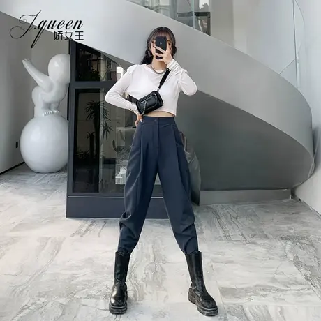 高腰哈伦裤女秋季新款复古港味休闲显瘦时尚老爹裤小脚萝卜西装裤商品大图