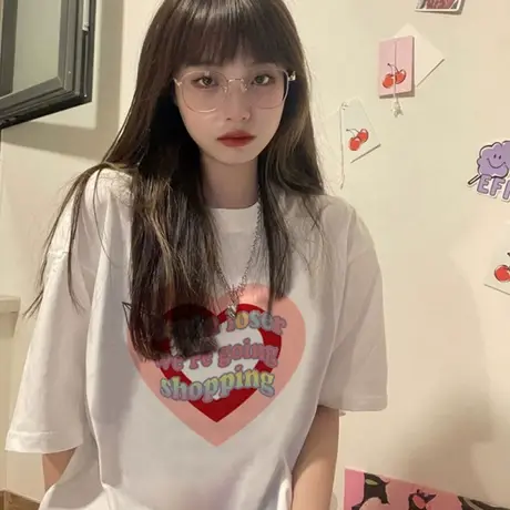 欧货设计感印花短袖T恤女2023夏装新款百搭修身半袖体恤上衣ins潮商品大图