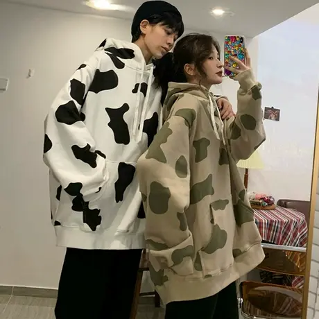日系奶牛卫衣女秋冬宽松韩版上衣bf慵懒风加绒加厚情侣装外套ins图片