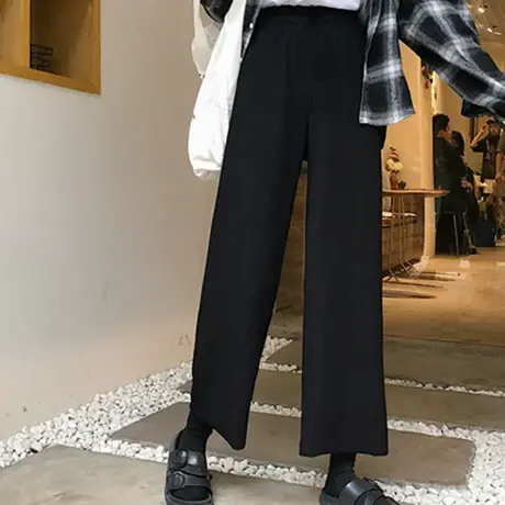 阔腿裤女夏季新款韩版裤子加绒宽松休闲裤高腰坠感九分直筒裤冬装商品大图