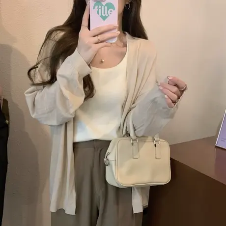 早秋薄款针织开衫外套毛衣女春秋新款宽松外搭慵懒风温柔韩系上衣图片