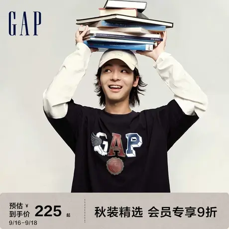 【明星同款】Gap男女装秋2023新款假两件T恤773173 2in1 LOGO T图片