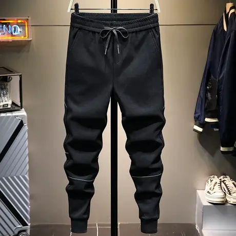 秋冬款休闲裤男修身小脚黑色运动长裤束脚裤松紧腰潮流简约男裤子商品大图