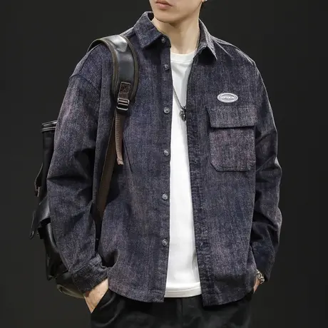 磨毛灯芯绒衬衫男长袖秋季2023新款高端潮牌潮流男款男士外套春秋图片