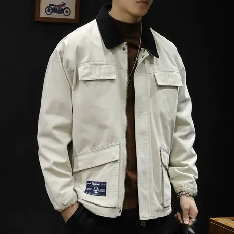 夹克外套男春秋翻领飞行员潮牌2023新款男款休闲工装上衣大码秋季图片