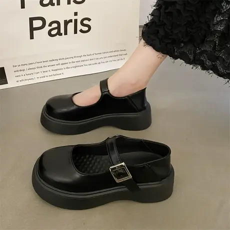 玛丽珍女鞋夏季2023年新款法式复古小皮鞋厚底松糕配裙子大头单鞋商品大图