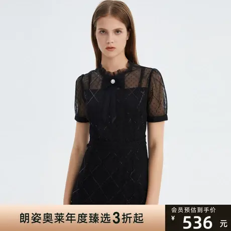 朗姿奥莱年夏季连衣裙商场同款百搭显瘦小黑裙蕾丝重工连衣裙商品大图