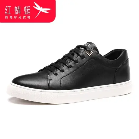 红蜻蜓男鞋春季头层牛皮圆头系带平底休闲鞋男款潮流百搭运动板鞋商品大图