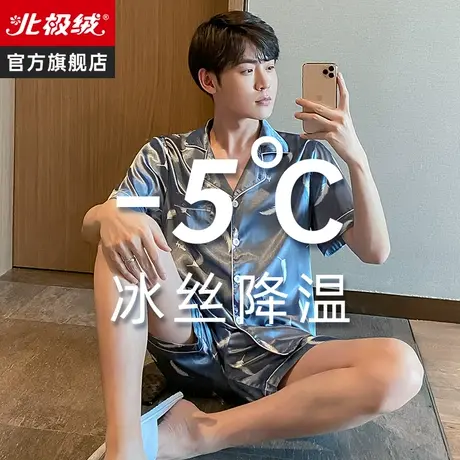 冰丝睡衣男款夏季薄款短袖仿真丝绸休闲宽松大码可外穿家居服套装商品大图
