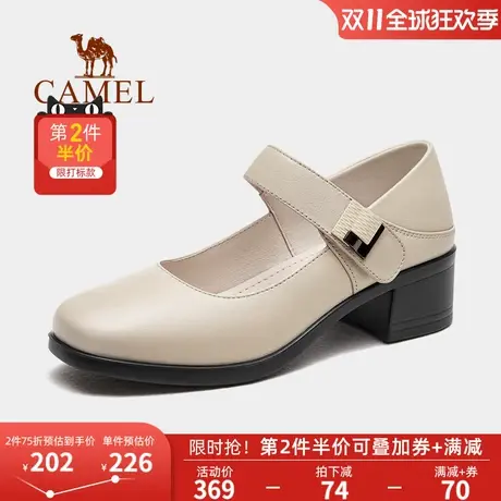 骆驼女鞋2023秋季新款魔术贴百搭粗跟舒适妈妈鞋女款通勤休闲单鞋图片