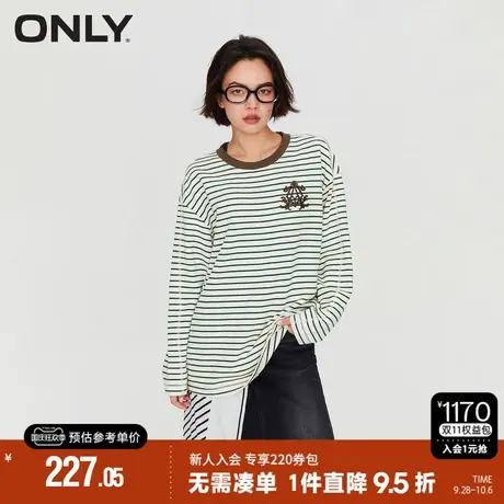 ONLY2023秋季新款时尚休闲百搭宽松条纹圆领长袖T恤女|123302009商品大图