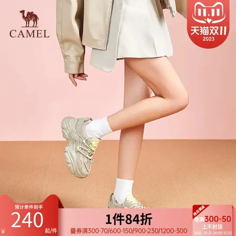 骆驼女鞋2023年秋季新款厚底黑色老爹鞋女款百搭透气休闲运动鞋图片