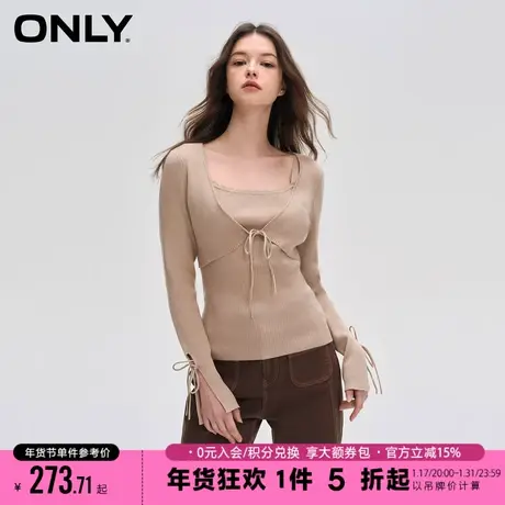ONLY秋季时尚通勤修身开叉假两件长袖针织衫女|124113003图片