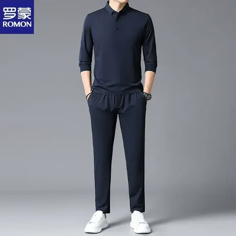 罗蒙秋装套装新款男士中青年春秋季POLO衫长袖t恤休闲运动两件套图片