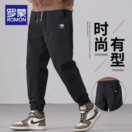罗蒙高端潮牌纯棉工装裤男黑色休闲裤2023春秋季新款宽松束脚裤子商品大图