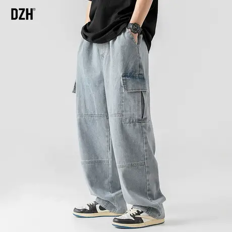男士浅蓝色工装直筒牛仔裤男潮牌宽松秋季裤子男款运动休闲裤长裤商品大图