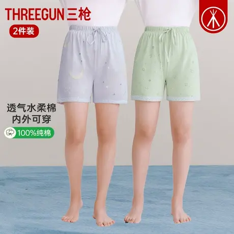 三枪睡裤女夏100%纯棉薄款甜美短裤新疆棉宽松吸汗女士家居裤裤衩商品大图