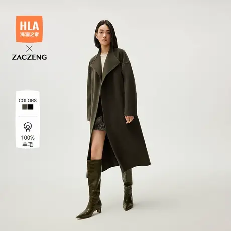 HLA/海澜之家纯绵羊毛大衣24秋冬新知性大气优雅保暖毛呢外套女装商品大图