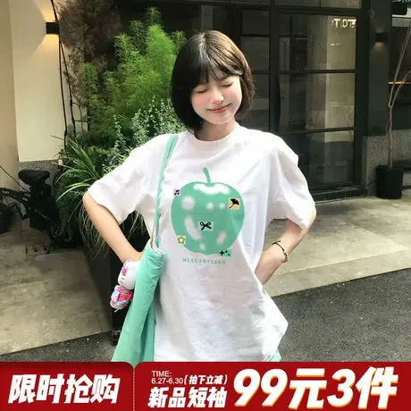 2025夏季新款盐系慵懒风白色短袖t恤女超火ins风宽松纯棉半袖上衣商品大图