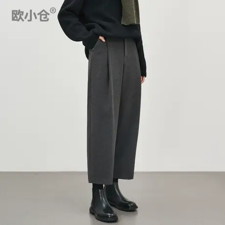 欧小仓轻松呢系列秋冬毛呢感阔腿裤 ins博主穿搭八分打褶垂感靴裤商品大图
