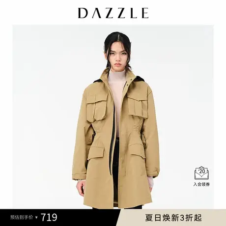 DAZZLE地素奥莱春夏连帽抽绳收腰工装风衣外套女商品大图