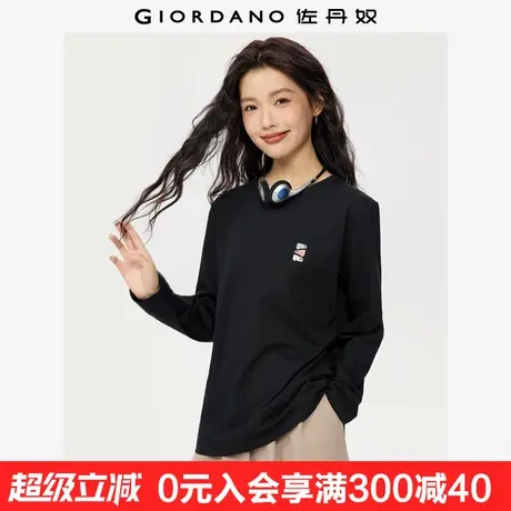 佐丹奴长袖T恤女秋季新款纯棉刺绣t恤衫女士宽松圆领上衣13325696商品大图