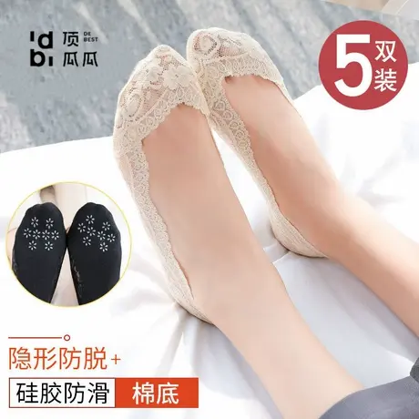 顶瓜瓜5双船袜女服帖夏硅胶防滑不掉跟浅口蕾丝隐形袜女短袜薄款商品大图