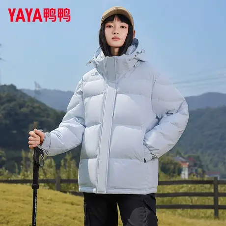 鸭鸭羽绒服女士2025冬季反季短款加厚可拆帽百搭宽松保暖鸭绒外套商品大图