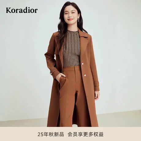 珂莱蒂尔秋季款经典双排扣气质收腰简约中长款弹力风衣外套女商品大图