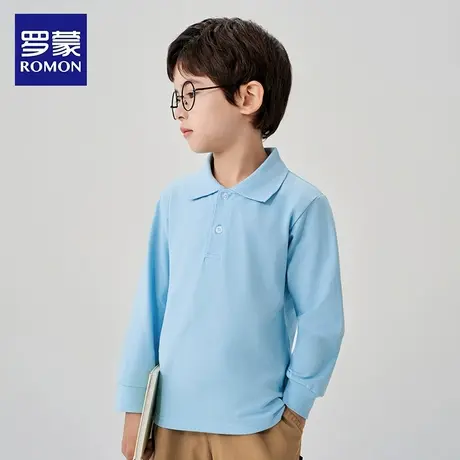 罗蒙儿童polo衫蓝色翻领中小学生校园服纯t恤宽松春秋男童棉长袖商品大图